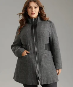 Padded Patchwork PU Leather Zipper Coat -Clothing Shop 749068487 lf