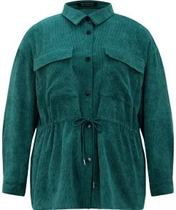 Plain Corduroy Pocket Button Up Drawstring Gathered Coat -Clothing Shop 74912214 hs c80a8c56 9c2b 4c19 8f89 2bdc7a80ff80