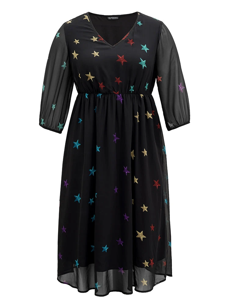 Star Mesh Patchwork Elastic Waist Dress 10 Star Mesh Patchwork Elastic Waist Dress - Image 8