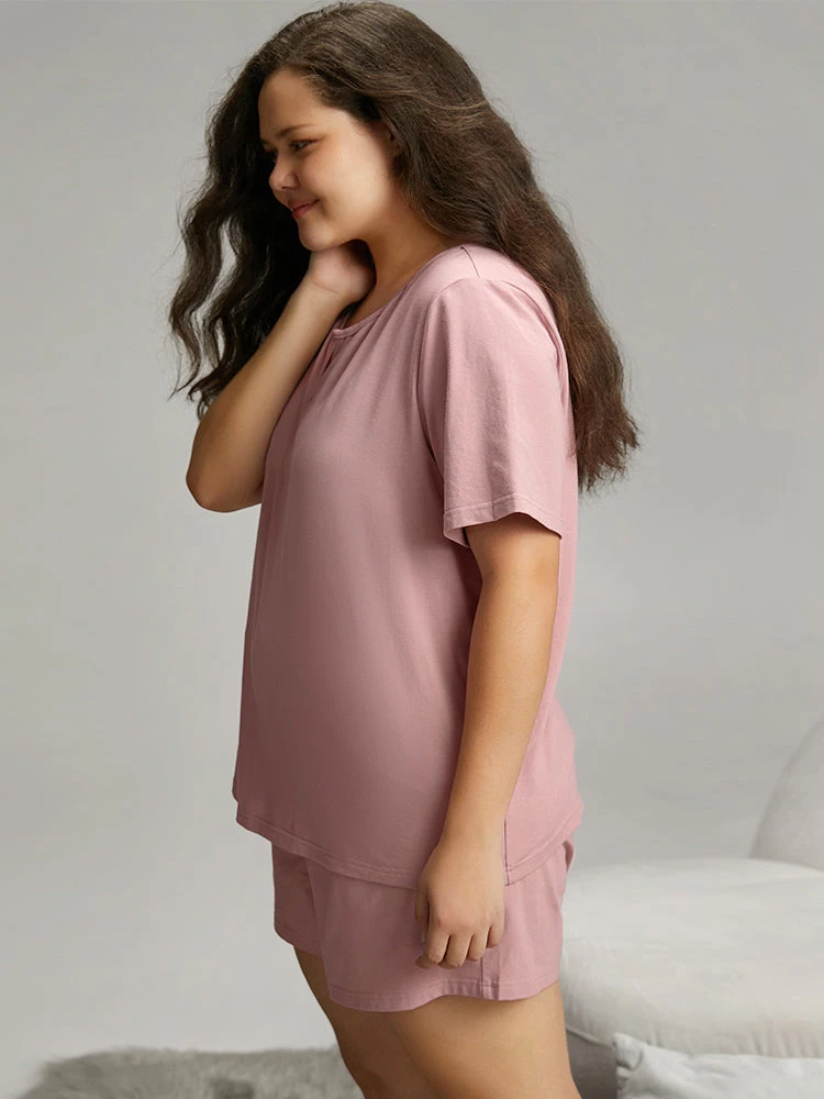 Solid Cotton Notched Sleep Top 5 Solid Cotton Notched Sleep Top - Image 3