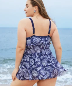 Floral Printed Adjustable Straps Ruffle Trim Tankini Top -Clothing Shop 750668459 hc