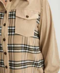 Plaid Pocket Button Through Patchwork Shirt Collar Jacket -Clothing Shop 750903111 yf