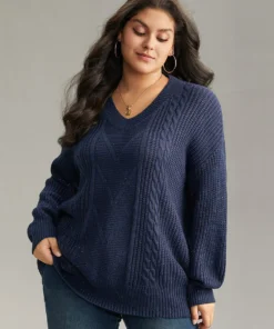 Cable Knit Lurex V Neck Pullover -Clothing Shop 751319027 jx