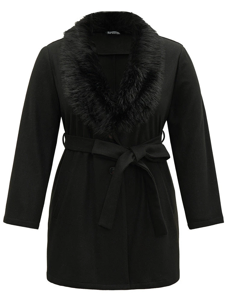 Plain Fuzzy Trim Patchwork Belted Coat 8 Plain Fuzzy Trim Patchwork Belted Coat - Image 6