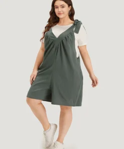 Plain Bowknot Gathered Pocket Overall Jumpsuit 13 Plain Bowknot Gathered Pocket Overall Jumpsuit -Clothing Shop 751771711 se