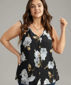 Floral Print Button Detail Tank Top