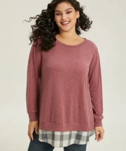 Heather Plaid Patchwork Crew Neck T-shirt -Clothing Shop 751970838 gt 379ac2b4 106d 4058 bd42 8742433211e9