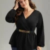 Solid Wrap Flutters Style Accents Belted Blouse -Clothing Shop 752060428 ic ddff6576 9651 4261 92dc 4139cbe23b0a