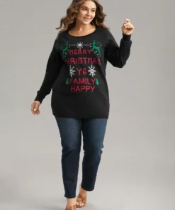 Supersoft Essentials Christmas Elk Letter Crew Neck Pullover 13 Supersoft Essentials Christmas Elk Letter Crew Neck Pullover -Clothing Shop 752081302 wq