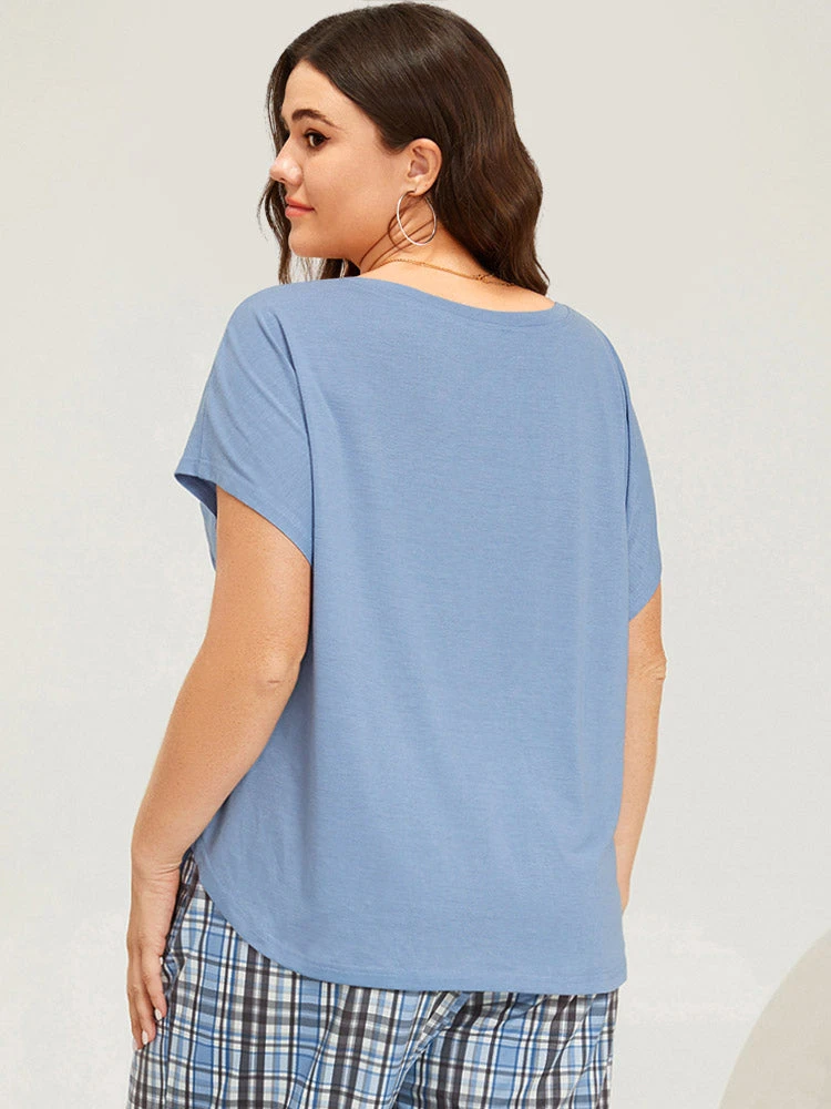 Letter Print Batwing Sleeve Curved Hem Sleep Top 7 Letter Print Batwing Sleeve Curved Hem Sleep Top - Image 5