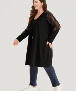 Supersoft Essentials Solid Crochet Lace Mesh Drape Open Front Coat -Clothing Shop 753755637 mk