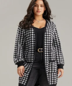 Supersoft Essentials Houndstooth Pocket Elastic Cuffs Cardigan