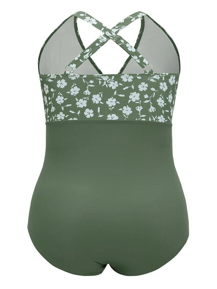 Floral Patchwork Ruffle Trim Knotted Front One Piece Swimsuit 11 Floral Patchwork Ruffle Trim Knotted Front One Piece Swimsuit - Image 9