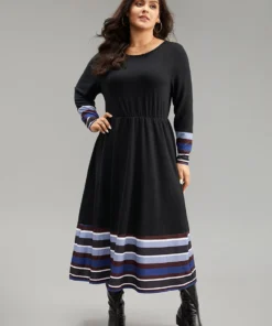 Striped Patchwork Contrast Crew Neck Dress -Clothing Shop 754139992 vr 3a4a10d8 5ff7 4f27 973c e66dca3fdd2f