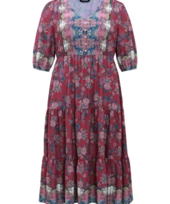 Boho Print Button Detail Ruffle Layered Hem Dress -Clothing Shop 754170986 gj ac60bd70 1ab0 41b9 bfe4 f9f6a507a2ee
