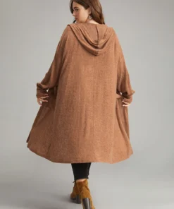 Plain Hooded Pocket Open Front Kimono