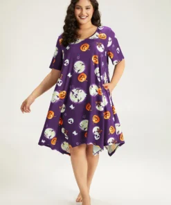 Halloween Graphic Round Neck Sleep Midi Dress -Clothing Shop 754883599 mx 40c45967 7208 4bde 85a3 afcd9ae4edd1