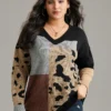 Leopard Colorblock Contrast Pullover