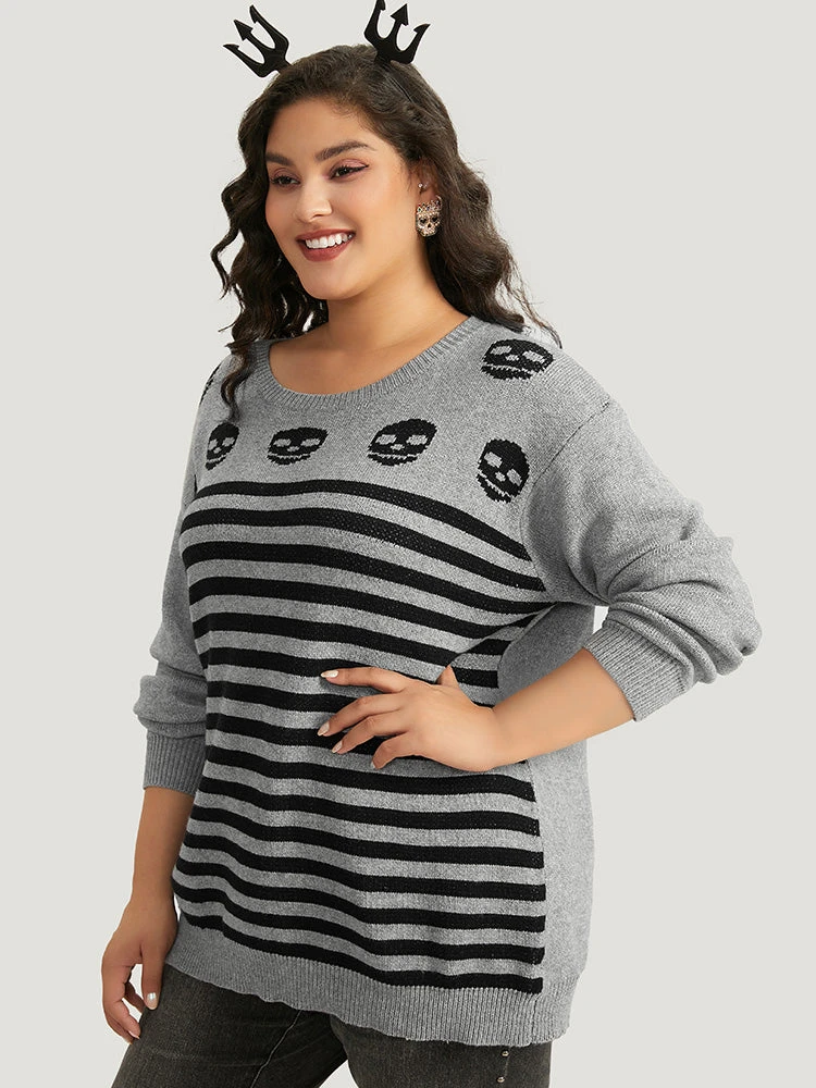 Halloween Supersoft Essentials Skull Print Striped Round Neck Pullover 6 Halloween Supersoft Essentials Skull Print Striped Round Neck Pullover - Image 4