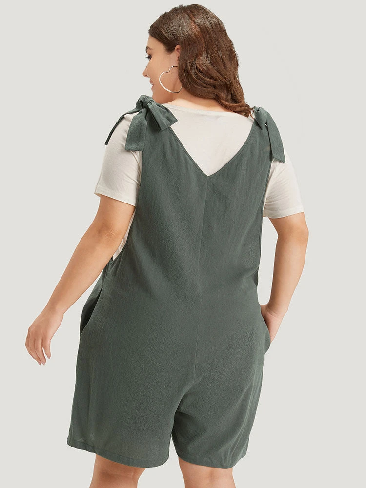 Plain Bowknot Gathered Pocket Overall Jumpsuit 5 Plain Bowknot Gathered Pocket Overall Jumpsuit - Image 3