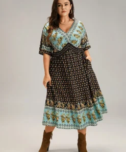 Bandana Print Wrap Shirred Batwing Sleeve Dress -Clothing Shop 755140692 hm