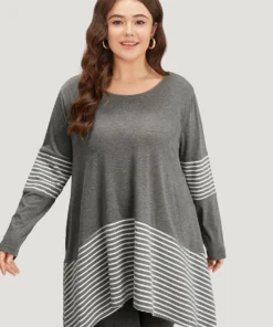 Striped Patchwork Pocket Crew Neck T-shirt