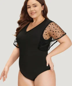 Contrast Lace Mesh Ruffle Sleeve V Neck Bodysuit -Clothing Shop 755440952 ed 9b2d9979 0d27 48c2 96a5 b354c279d9a6