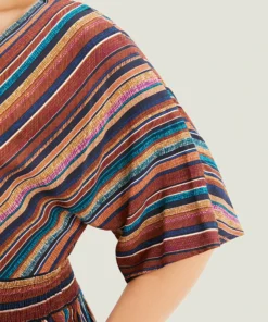 Striped Contrast Shirred Wrap High Low Hem Pocket Blouse -Clothing Shop 755472024 wy 70332a4a 3565 4df8 a52f e7339bf40c9b