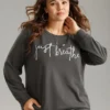 Slogan Print Round Neck Knit Sweatshirt -Clothing Shop 755546943 bh