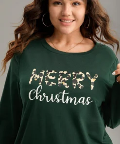 Christmas Letter Leopard Round Neck Sweatshirt -Clothing Shop 756021661 wg