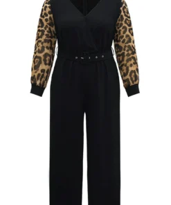 Leopard Patchwork Wrap Buckle Detail Belted Jumpsuit 19 Leopard Patchwork Wrap Buckle Detail Belted Jumpsuit -Clothing Shop 756097830 kw