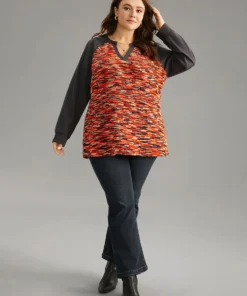 Contrast Heather Waffle Knit Raglan Sleeve Sweatshirt -Clothing Shop 756127495 np