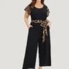 Leopard Patchwork Pocket Belted Ruffle Sleeve Jumpsuit -Clothing Shop 756193365 fn