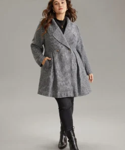 Tweed Lapel Collar Double Breasted Plicated Detail Coat -Clothing Shop 756528164 jj