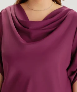Solid Cowl Neck Tab Sleeve Blouse -Clothing Shop 756873563 dt