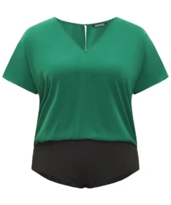 Solid V Neck Dolman Sleeve Cut Out Bodysuit -Clothing Shop 75707060 iz