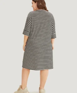 Supersoft Essentials Striped Pocket Crew Neck Batwing Sleeve Dress -Clothing Shop 757357998 my