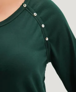 Plain Gathered Button Detail T-shirt -Clothing Shop 757698254 ca