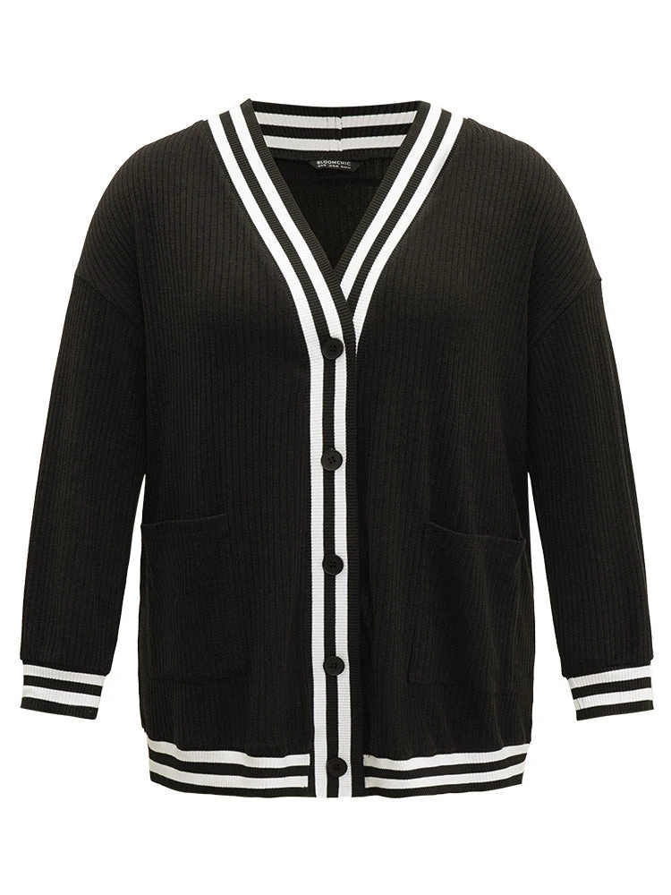 Halloween Patchwork Striped Pocket Button Up Rib Knit Coat 12 Halloween Patchwork Striped Pocket Button Up Rib Knit Coat - Image 10