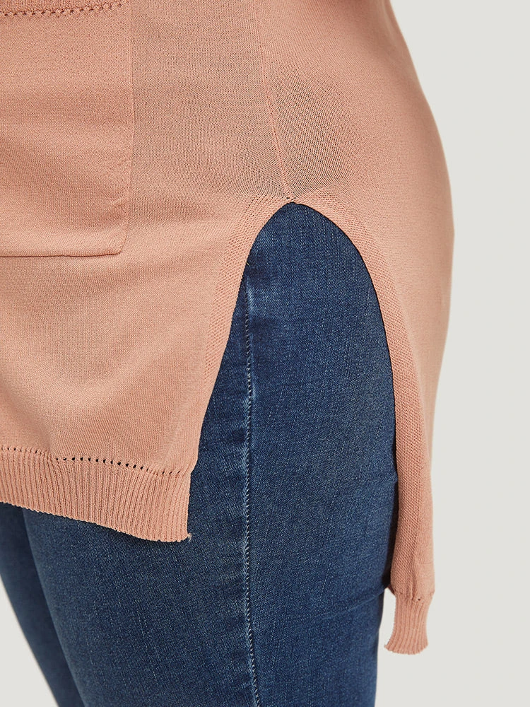 Solid Patched Pocket Split Side High Low Hem Pullover 10 Solid Patched Pocket Split Side High Low Hem Pullover - Image 8