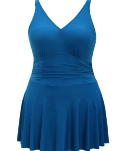 Solid Ruffle Hem Empire Waist A Line Swim Dress -Clothing Shop 758804555 ap ac273965 d7bb 486d b621 12061e4b7256