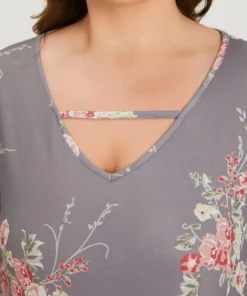 Floral Print Keyhole Pocket Lace Panel Night Dress -Clothing Shop 75887763 dw