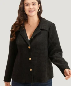 Plain Suit Collar Texture Button Up Blazer -Clothing Shop 760091678 gm