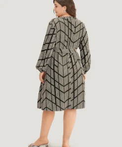 Polka Dot Geometric Belted Lantern Sleeve Dress -Clothing Shop 760258972 qr 4c248333 09d3 4a54 90c5 4838b02b83e2