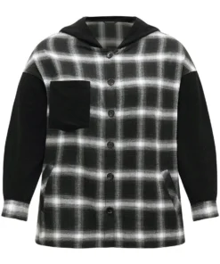 Plaid Hooded Patched Pocket Button Up Patchwork Coat -Clothing Shop 760371271 ur 250cb496 7859 4870 9cbb 1b176a808fff