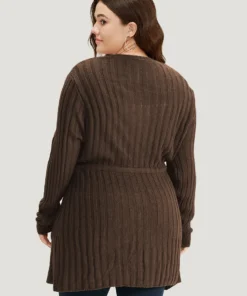 Rib Knit Drawstring Split Side Tunic Cardigan -Clothing Shop 760502703 ej b59980cf 431c 46bb 9370 e5e7c6d124bb