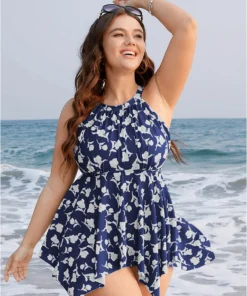 Floral Cut Out Cathered Hanky Hem Tankini Top -Clothing Shop 760648753 ix