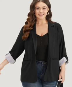 Anti-Wrinkle Contrast Suit Collar Button Up Pocket Tab Sleeve Blazer