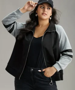 Contrast Contrast Trim O Ring Zipper Jacket -Clothing Shop 760876045 ta