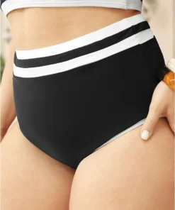 Contrast Trim High Waist Bikini Bottom -Clothing Shop 761012064 ck